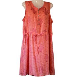 Lucky Brand Tie Waist Shift Dress Modal Light Salmon Batik Print Henley Med